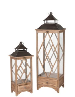 Ensemble De 2 Lanternes En Bois D'épinette/métal Marron Clair/noir