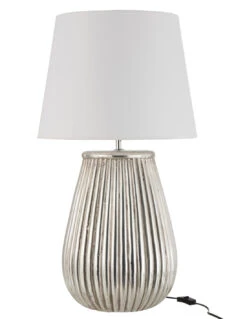 Base De Lampe + Abat-jour En Faïence Argentée