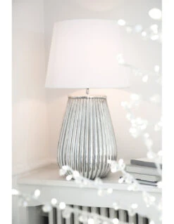 Base De Lampe + Abat-jour En Faïence Argentée -Magasin De Meubles De Qualité base de lampe abat jour en faience argentee 4