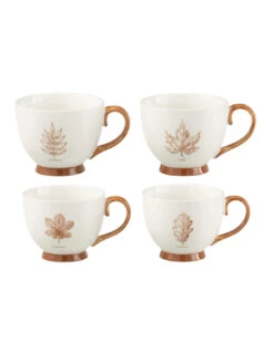 Boîte De 2 Grands Mugs Feuille Windownbox En Céramique Marron Assortiment De 2