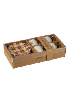 Boîte De 4 Tasses à Café + Soucoupe Feuille Windownbox Céramique Marron Petit -Magasin De Meubles De Qualité boite de 4 tasses a cafe soucoupe feuille windownbox ceramique marron petit 2