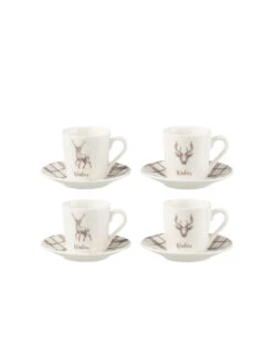 Boîte De 4 Tasses à Café + Soucoupe Renne Windownbox Céramique Blanc/Marron Petit