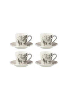 Boîte De 4 Tasses à Café + Soucoupe Renne Windownbox Céramique Gris Petit