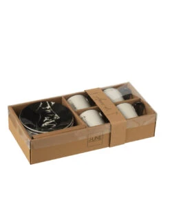 Boîte De 4 Tasses à Café + Soucoupe Windownbox En Céramique Noir/blanc Petit -Magasin De Meubles De Qualité boite de 4 tasses a cafe soucoupe windownbox en ceramique noirblanc petit 2