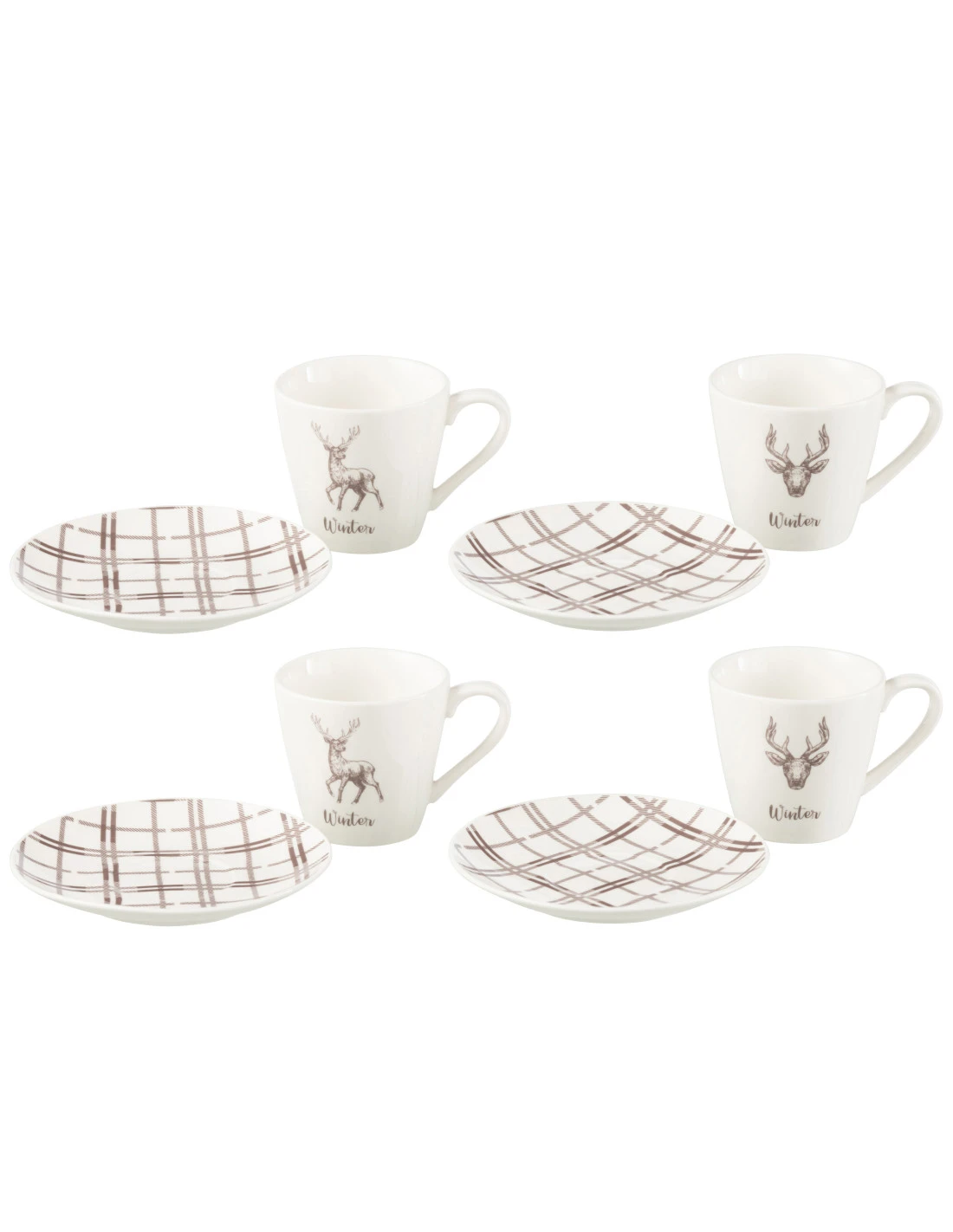 Boîte De 4 Tasses à Thé + Soucoupe Cerf Windownbox En Céramique Blanc/marron Grand 2 Boîte De 4 Tasses à Thé + Soucoupe Cerf Windownbox En Céramique Blanc/marron Grand – Image 2