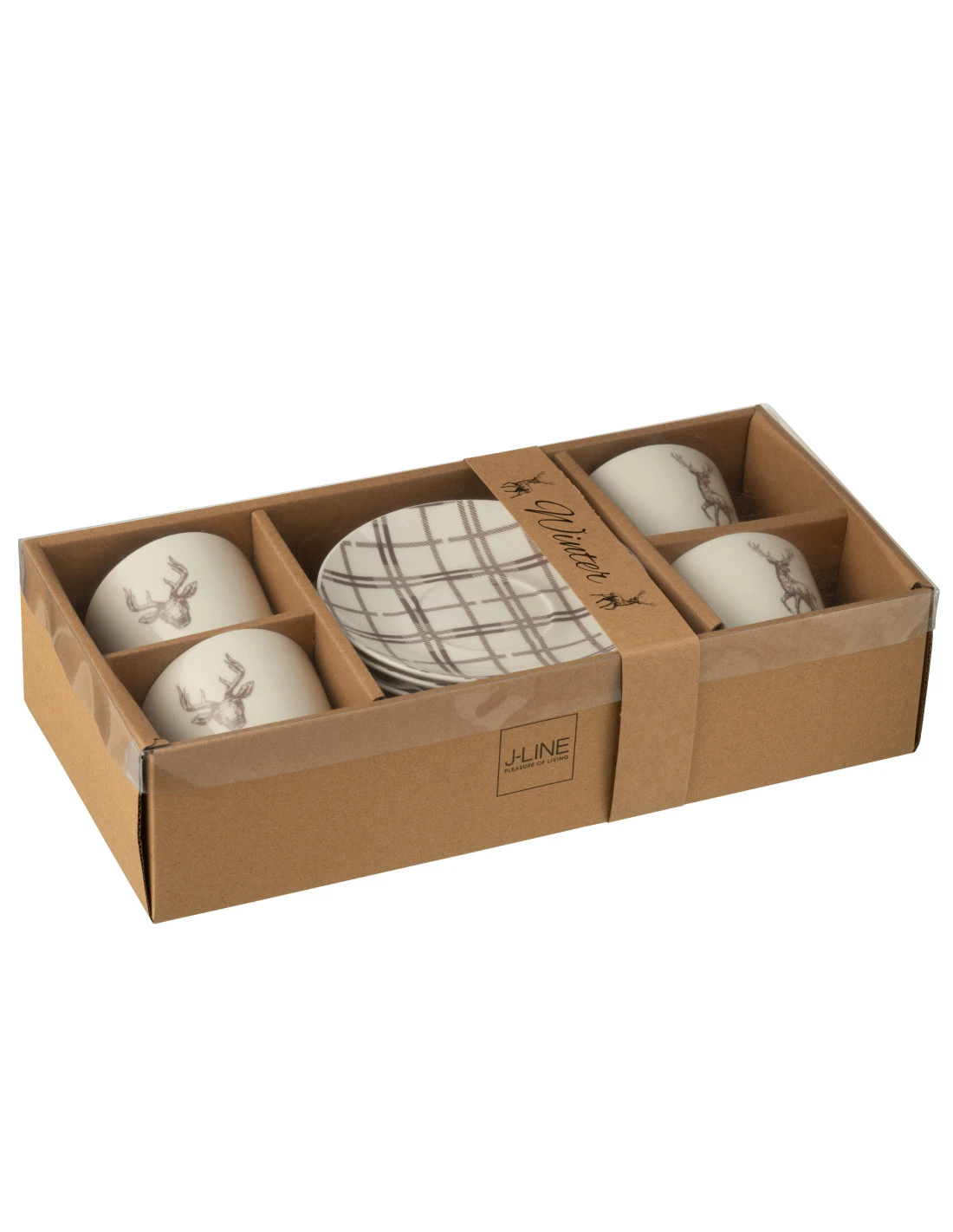 Boîte De 4 Tasses à Thé + Soucoupe Cerf Windownbox En Céramique Blanc/marron Grand 3 Boîte De 4 Tasses à Thé + Soucoupe Cerf Windownbox En Céramique Blanc/marron Grand – Image 3