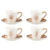 Boîte De 4 Tasses à Thé + Soucoupe Feuille Fenêtre En Céramique Marron Grand