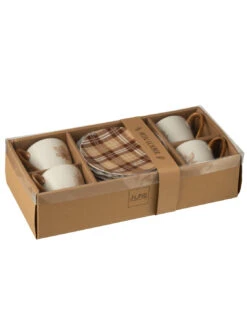 Boîte De 4 Tasses à Thé + Soucoupe Feuille Fenêtre En Céramique Marron Grand -Magasin De Meubles De Qualité boite de 4 tasses a the soucoupe feuille fenetre en ceramique marron grand 2