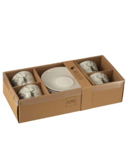Boîte De 4 Tasses à Thé + Soucoupe Renne Windownbox Céramique Gris Grand -Magasin De Meubles De Qualité boite de 4 tasses a the soucoupe renne windownbox ceramique gris grand 2