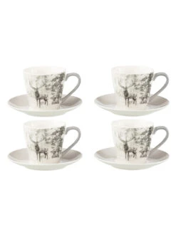 Boîte De 4 Tasses à Thé + Soucoupe Renne Windownbox Céramique Gris Grand