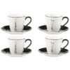 Boîte De 4 Tasses à Thé + Soucoupe Windownbox En Céramique Noir/blanc Grand