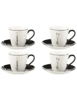 Boîte De 4 Tasses à Thé + Soucoupe Windownbox En Céramique Noir/blanc Grand