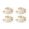 Boîte De 4 Tasses Et Soucoupes En Céramique Blanche/or