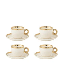 Boîte De 4 Tasses Et Soucoupes En Céramique Blanche/or