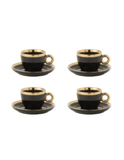 Boîte De 4 Tasses Et Soucoupes En Céramique Noir/or