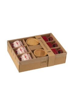Boîte De 6 Tasses à Café + Soucoupe En Bambou Casse-noisettes Windownbox Céramique Rouge -Magasin De Meubles De Qualité boite de 6 tasses a cafe soucoupe en bambou casse noisettes windownbox ceramique rouge 2