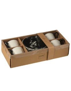 Box Of 4 Tea Cup+Saucer Windownbox Ceranmics Black/White Large -Magasin De Meubles De Qualité box of 4 tea cupsaucer windownbox ceranmics blackwhite large 2