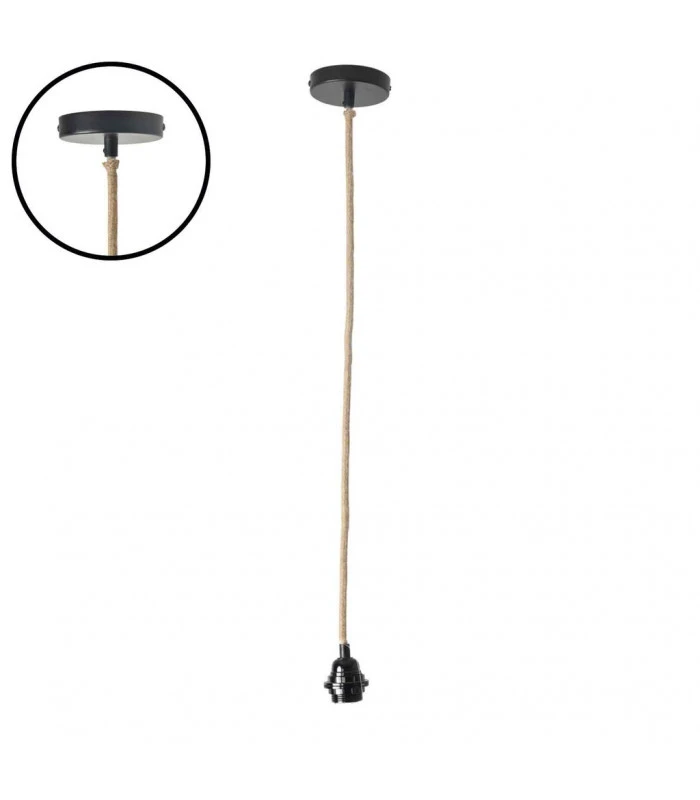 Câble Pour Suspension En Corde Et Métal Noir Douille H.110cm 1 Câble Pour Suspension En Corde Et Métal Noir Douille H.110cm