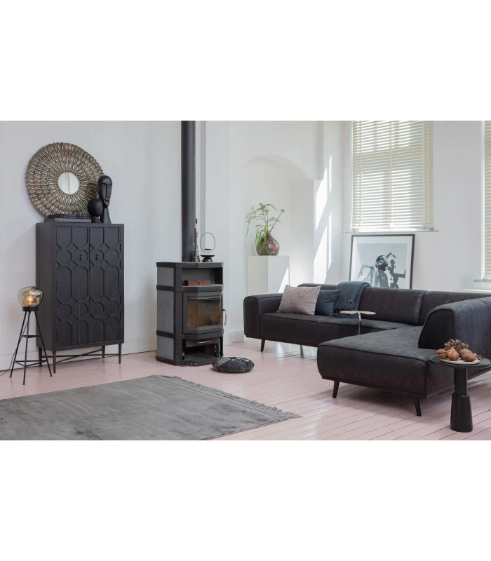 Canapé D'Angle Droite Statement Tissu Suèdine Noire 2 Canapé D'Angle Droite Statement Tissu Suèdine Noire – Image 2