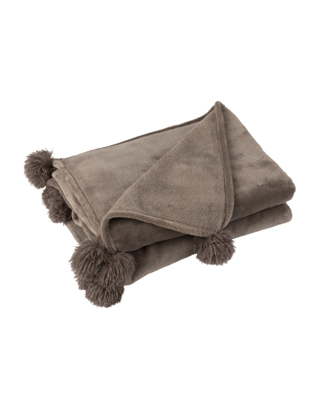 Plaid Pompon Polyester Taupe Fonce 1 Plaid Pompon Polyester Taupe Fonce