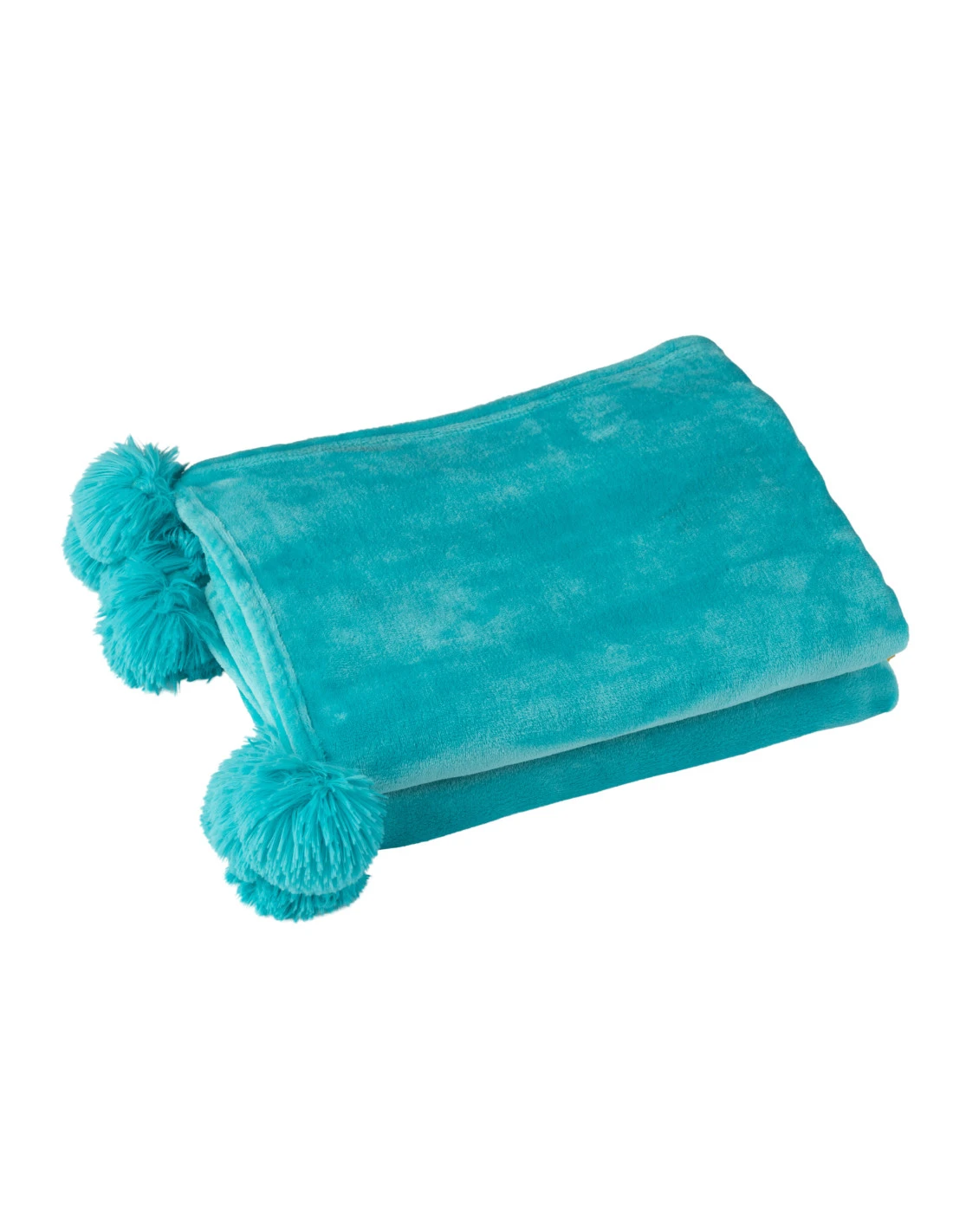 Plaid Pompon Polyester Azur 2 Plaid Pompon Polyester Azur – Image 2