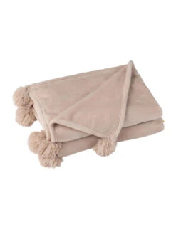 Plaid Pompon Polyester Beige Fonce