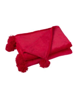 Plaid Pompon Polyester Fuschia