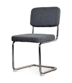 Chaise Capsule Pied Chromé Tissu Bouclette Gris