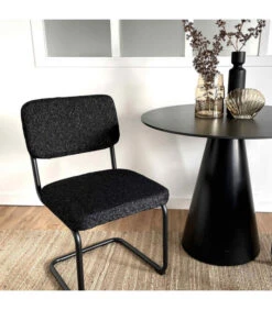 Chaise Capsule Pied Noir Tissu Bouclette Noir -Magasin De Meubles De Qualité chaise capsule pied noir tissu bouclette noir 2