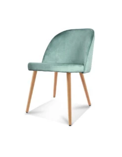 Chaise Ingrid Velours Bleu Artic Pieds Façon Bois