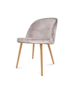 Chaise Ingrid Velours Taupe Pieds Façon Bois