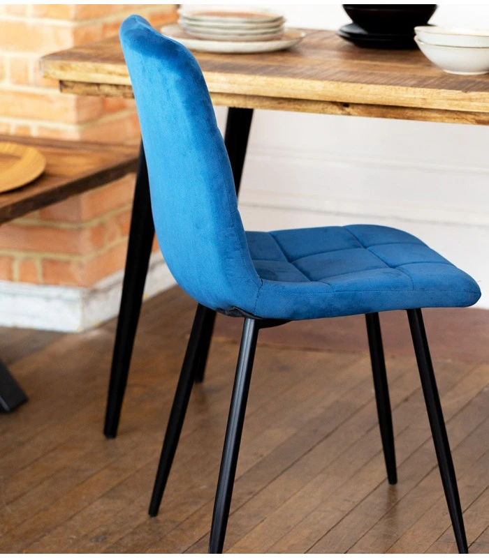 Chaise Manta Bleu Canard Velours Ras 2 Chaise Manta Bleu Canard Velours Ras – Image 2