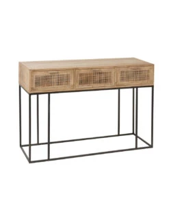 Console 3 Tiroirs En Bois De Manguier Tressé En Rotin Naturel