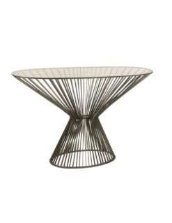 Console Ovale En Métal/verre Gris/marron