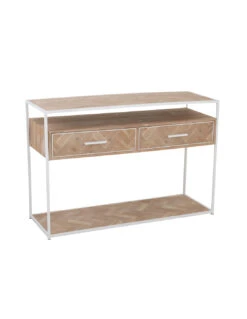 Console Zigzag 2 Tiroirs Bois/Métal Naturel/Blanc