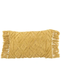 Coussin à Pompon En Coton Moutarde Long