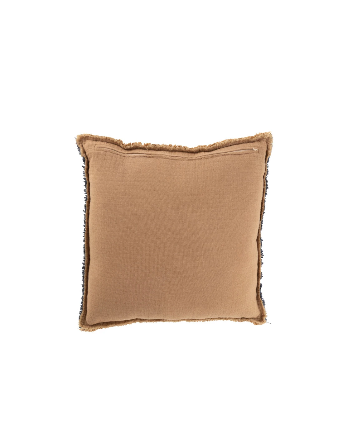 Coussin Avec Des Bords Effilochés En Polyester/coton Marron Clair/bleu 2 Coussin Avec Des Bords Effilochés En Polyester/coton Marron Clair/bleu – Image 2