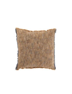 Coussin Avec Des Bords Effilochés En Polyester/coton Marron Clair/bleu