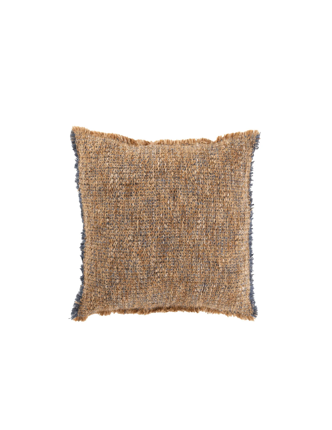 Coussin Avec Des Bords Effilochés En Polyester/coton Marron Clair/bleu 1 Coussin Avec Des Bords Effilochés En Polyester/coton Marron Clair/bleu