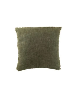 Coussin Avec Des Bords Effilochés En Polyester/coton Vert Foncé