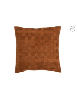 Coussin Carré En Cuir Cognac.