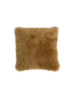 Coussin Carré En Peau De Mouton Ocre