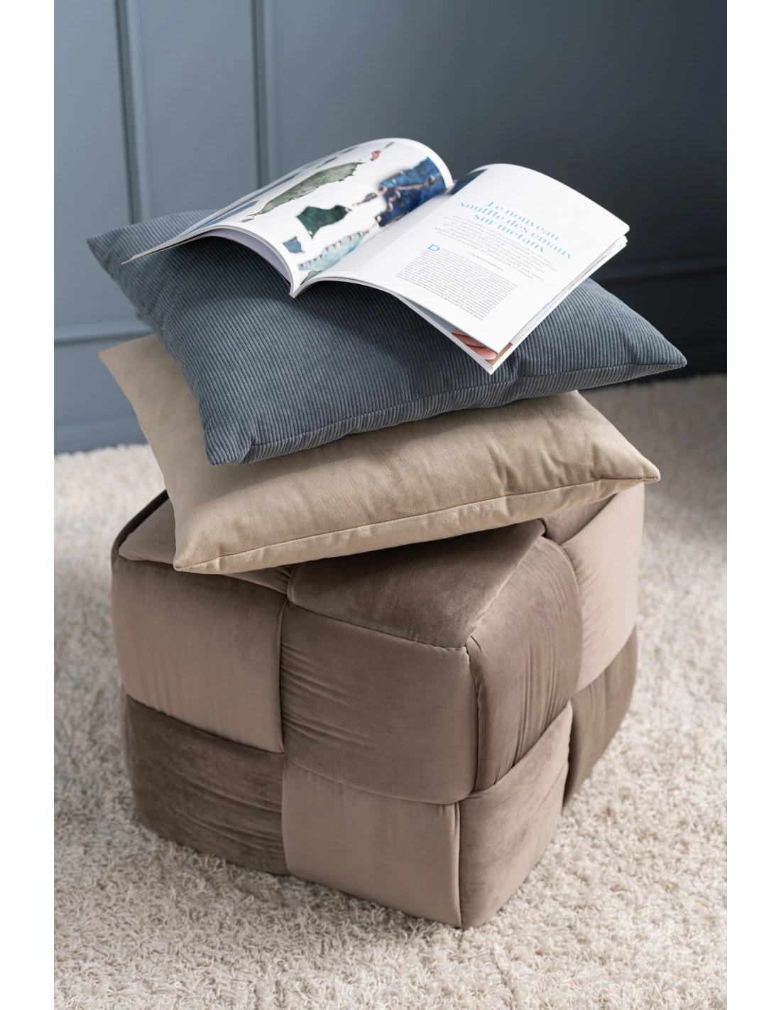 Coussin Carré En Velours Crème 3 Coussin Carré En Velours Crème – Image 3