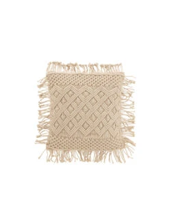 Coussin Confortable En Coton Beige Avec Motif Diamant