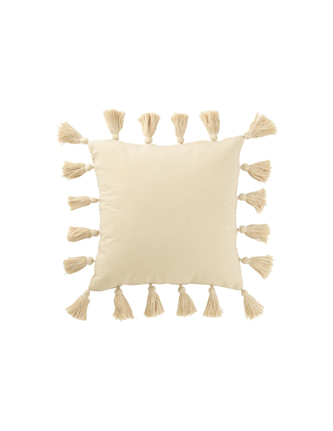 Coussin En Coton Beige Avec Des Pompons Tissés. 2 Coussin En Coton Beige Avec Des Pompons Tissés. – Image 2