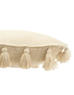 Coussin En Coton Beige Avec Des Pompons Tissés. 5 Coussin En Coton Beige Avec Des Pompons Tissés. -Magasin De Meubles De Qualité coussin en coton beige avec des pompons tisses 2