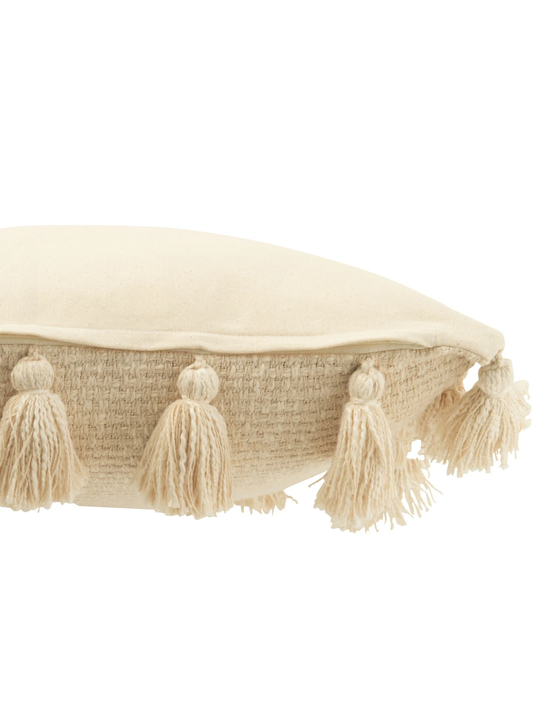 Coussin En Coton Beige Avec Des Pompons Tissés. 3 Coussin En Coton Beige Avec Des Pompons Tissés. – Image 3