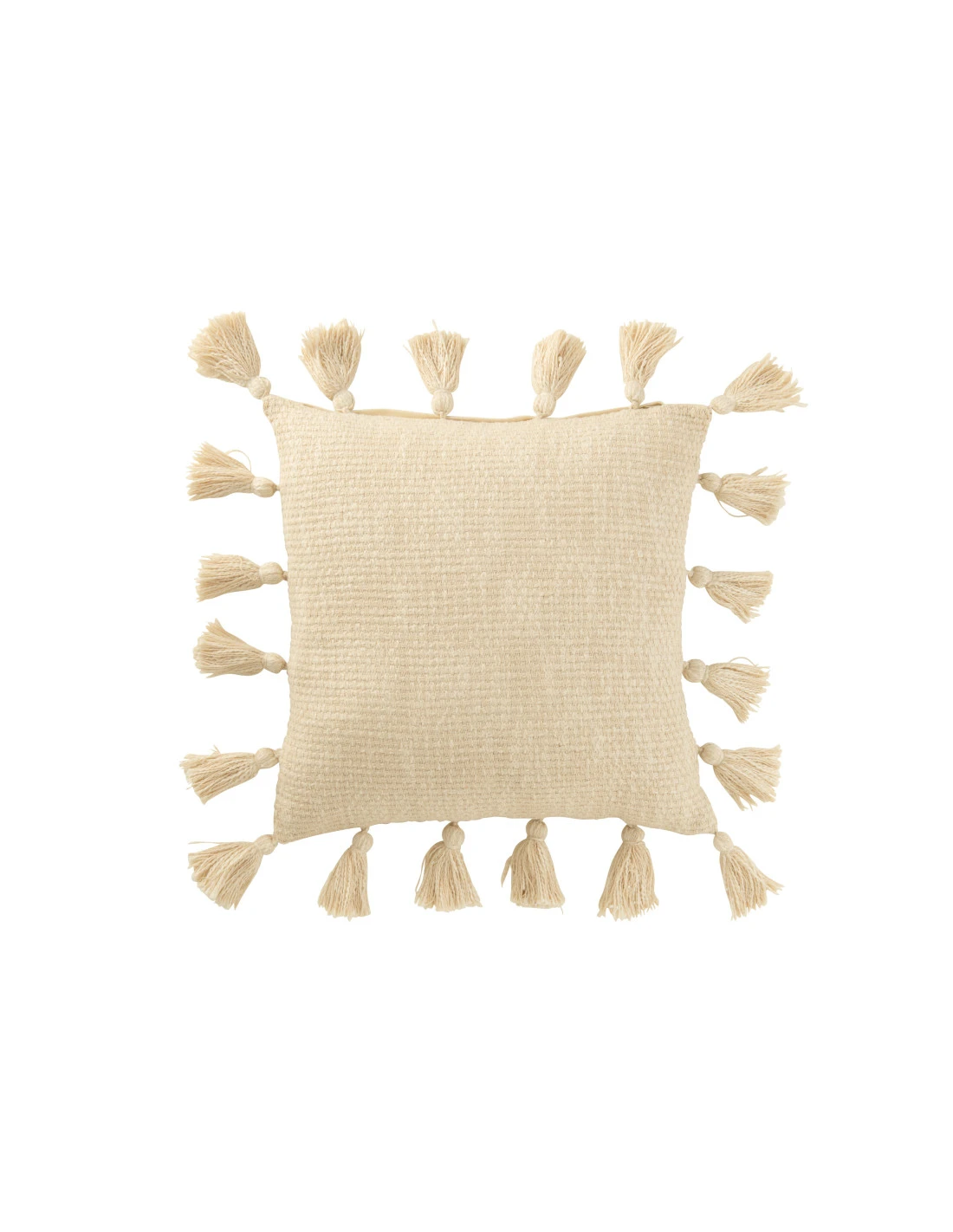 Coussin En Coton Beige Avec Des Pompons Tissés. 1 Coussin En Coton Beige Avec Des Pompons Tissés.