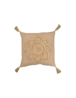 Coussin Fleur Pompon Polyester Beige
