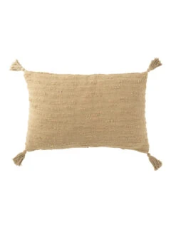 Coussin Rectangle Avec Pompons En Coton Beige Foncé